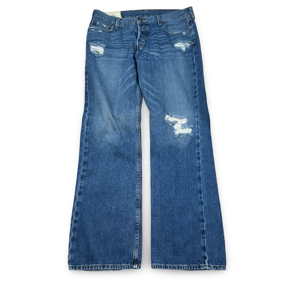 Hollister Y2K The Boot Mens Blue Distressed Ripped Bootcut Jeans 34x32